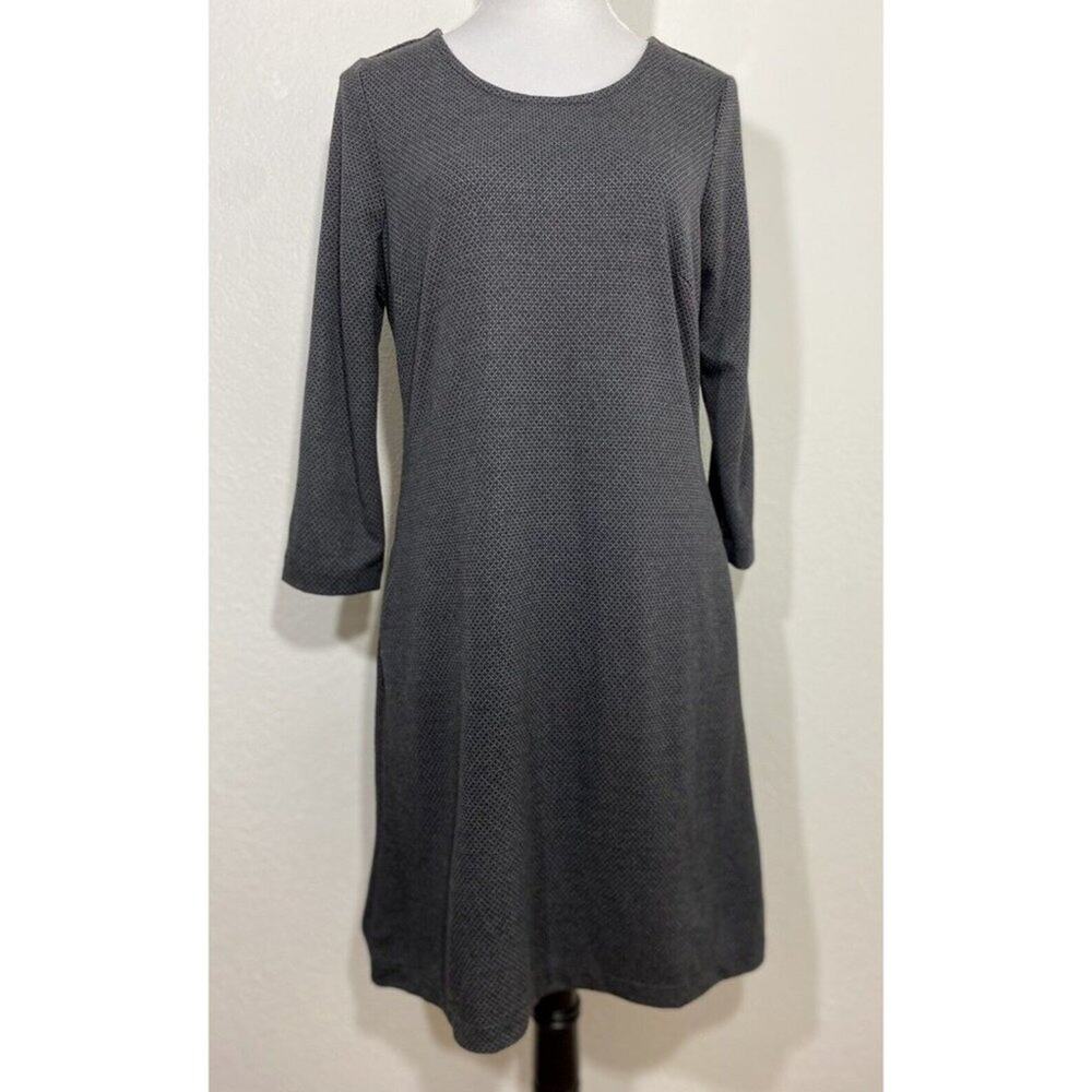 Nicole Miller Size M Women Gray Diamond Print Long Sleeve Sheath Dress Pocket